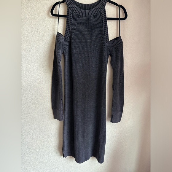 Rag & Bone Charcoal Gray Dana Chunky Knit Cold Shoulder Sweater Dress M - Picture 3 of 13